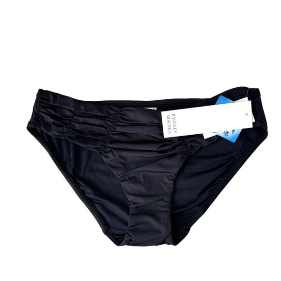 NWT Badgley Mischka Bikini Bottom SZ. 8 Black Ruching Solid Low Rise Minimalist - Picture 4 of 12